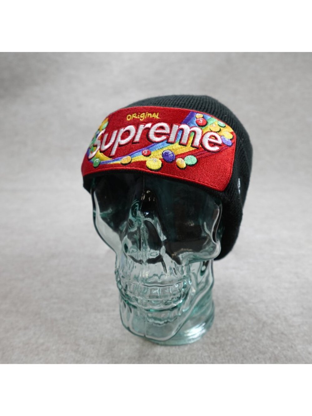 Supreme New Era Hat Black Beanie Embroidered Skittles